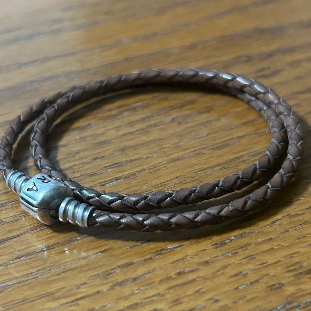 Pandora Double Brown Leather Bracelet Size 13.8 Condition: Very Good